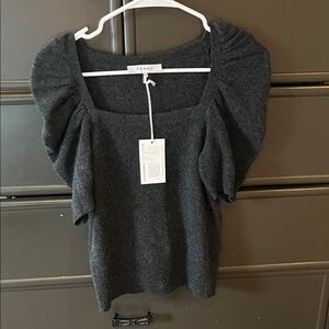 FRAME - Cashmere Charcoal Puff Sleeve Square Neck Sweater